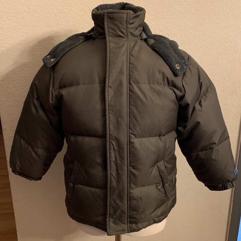 GAP Kids lime green puffer down jacket S 6-7 many zippers detachable hood.